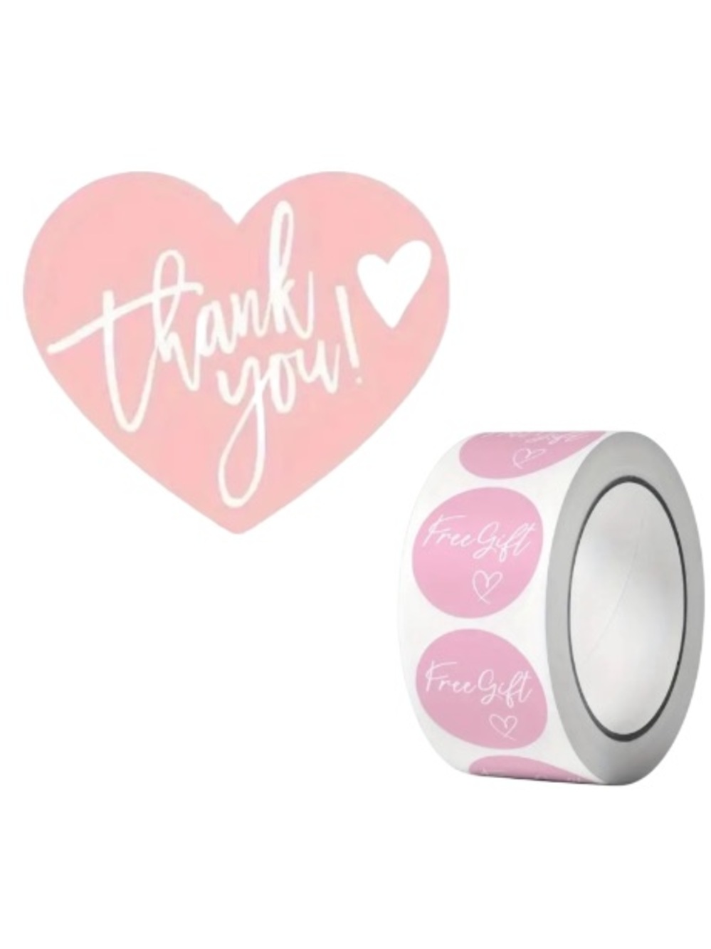 Pink Heart “Thank You" Cards & “Free Gift” Sticker Duo. (75 pc set)